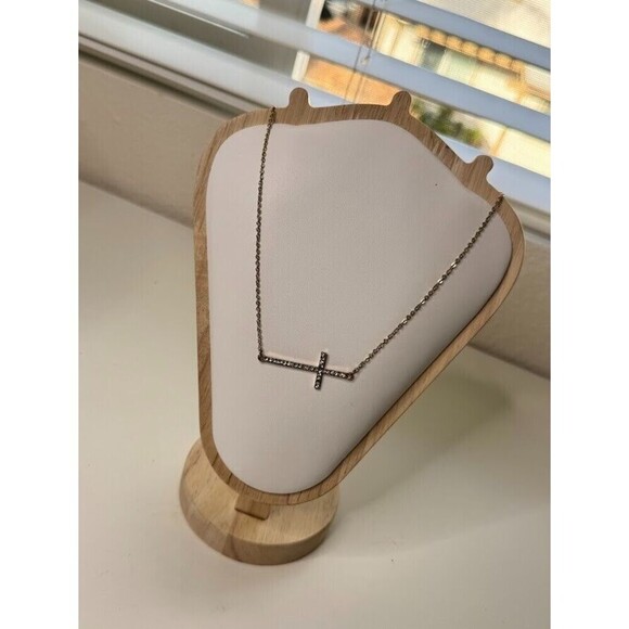 Gold Plated Sideways Cross Necklace Pendant Adjustable Trendy Everyday Simple - Picture 3 of 5